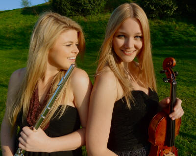 The EG Flute & Violin Duo in fresh air. They play in Essex, Berkshire and Buckinghamshire